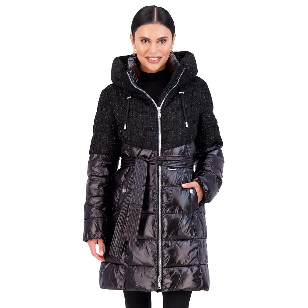 Vince Camuto Women's Hooded Puffer Coat with Removable Belt, Black, Size XXL